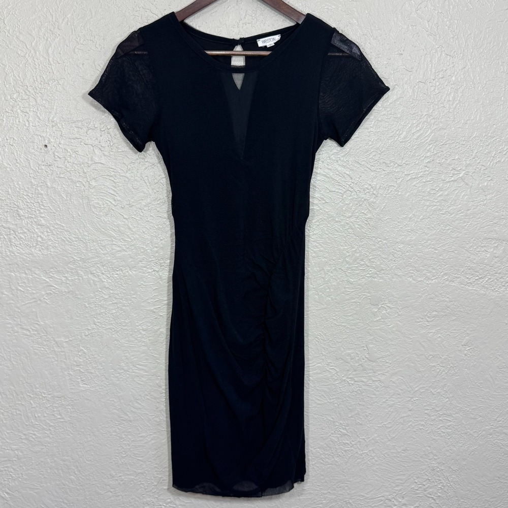 Anthropologie Weston Dress M Mesh Sheer Midi Ruched Illusion Whimsigoth Witchy